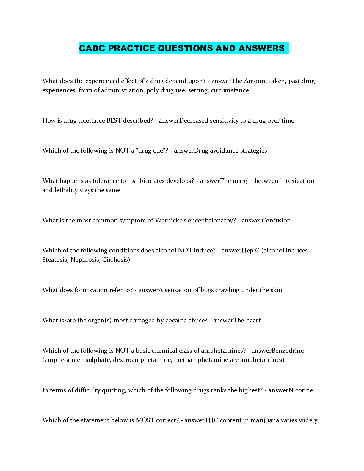 Preview image of CADC PRACTICE QUESTIONS AND ANSWERS document